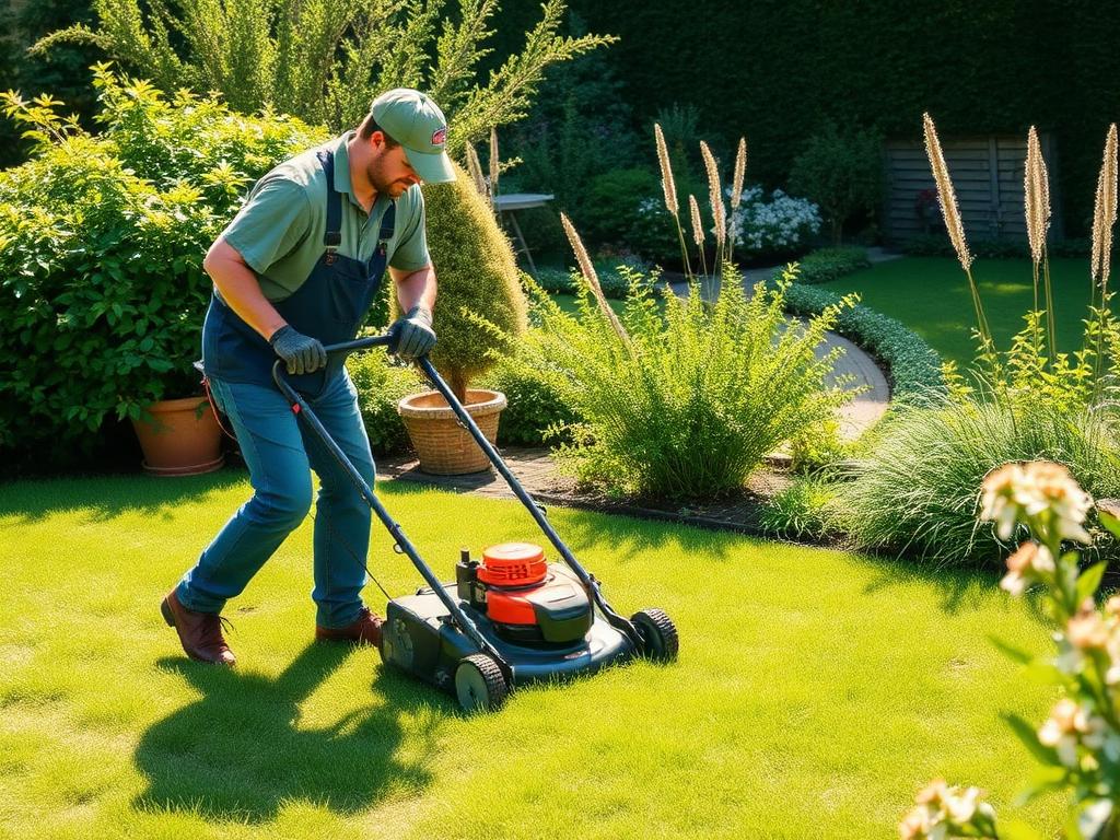 Jardinero realizando mantenimiento periódico de un jardín